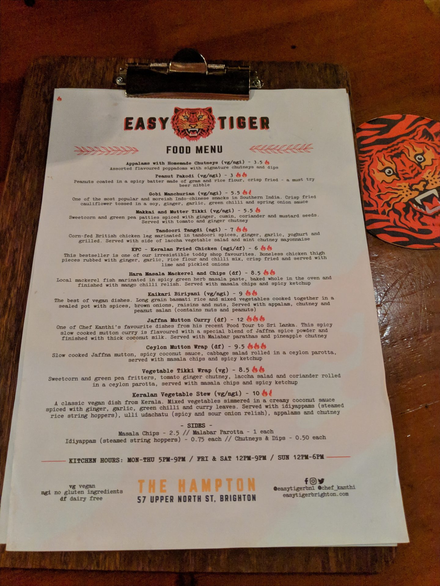 menu on clipboard at easy tiger brighton